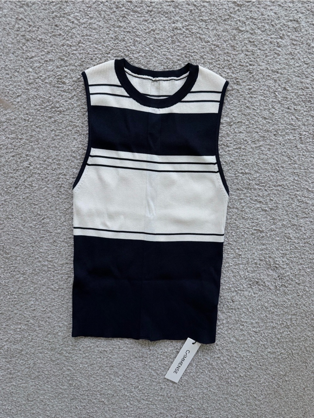 Navy and White Striped Knit Top